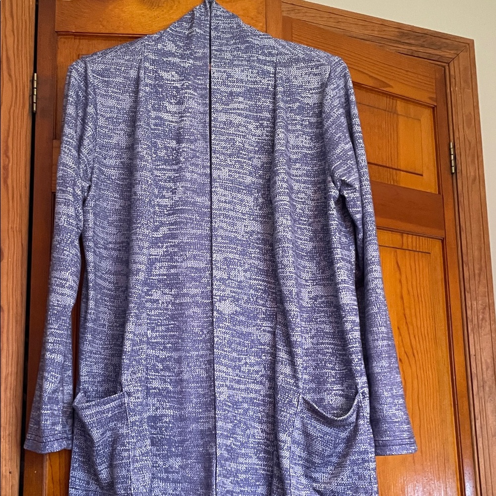 Open Front Longline Cardigan in Heathered Blue